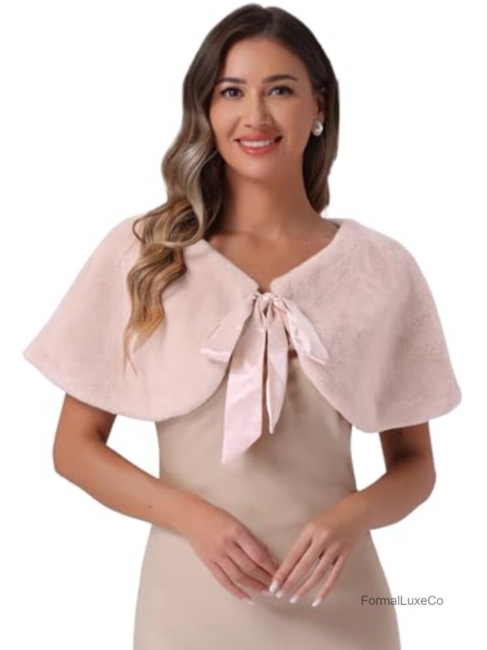 Faux Fur Shawl Wrap Bow Tie Bridal Wedding Cover Up